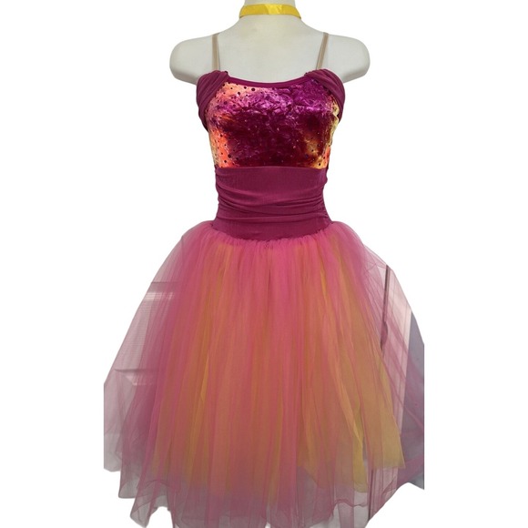 Weissman Girls Large Dance Costume Pink Orange Ombre Tutu Lyrical Ballet LC - Picture 2 of 16